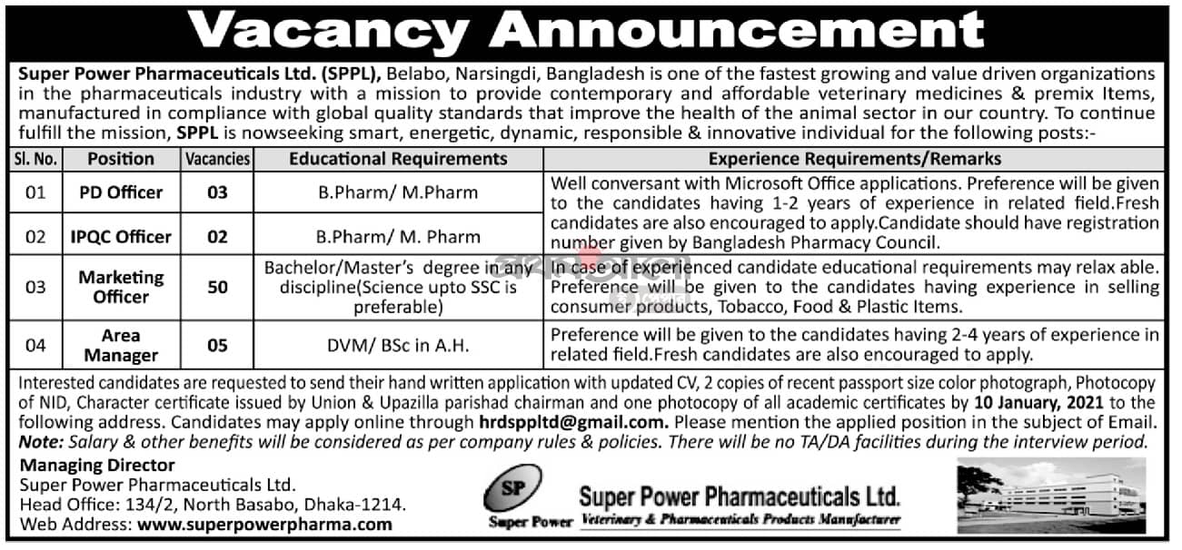 Pharma job bd in Super Power Pharmaceuticals Limited